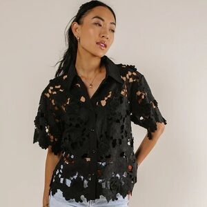 Bohme Black Floral Lace Button Down Shirt